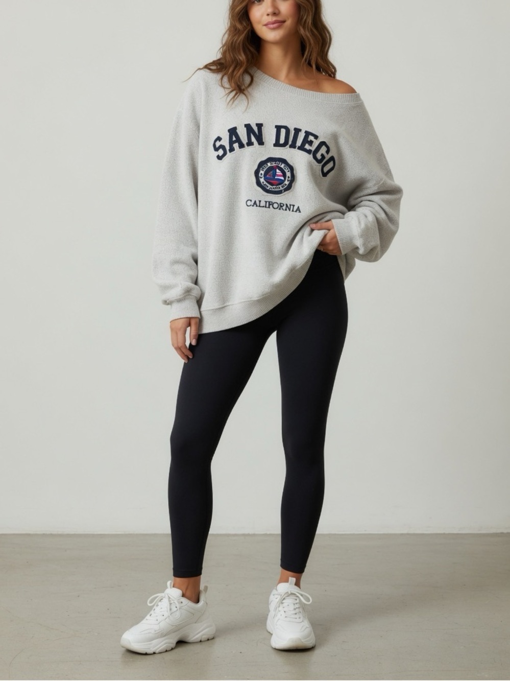 San Diego California Crewneck Sweatshirt Blue Bay - Light Gray 2XL oversized